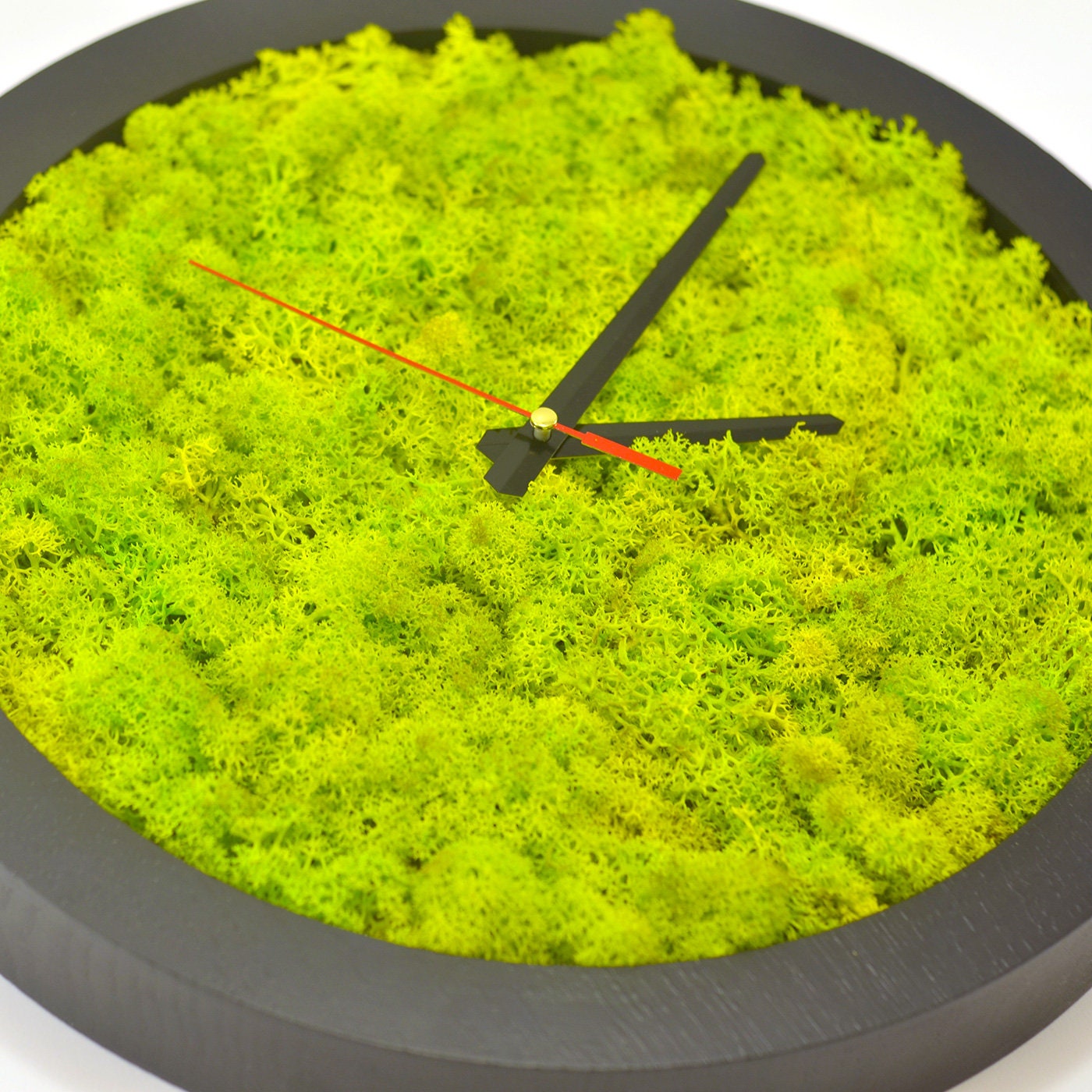 Black Stabilized Moss Clock Home Decor Loft Style Wall Etsy