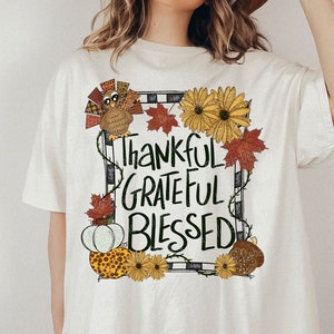 Fall Thankful Grateful Blessed Png Sublimation, Thanksgiving Png, Turkey, Pumpkins, Flowers, Fall Clipart, Digital Download, Thankful Png