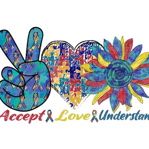 Autismus Bewusstsein Png, Akzeptieren Sie Liebe Verstehe Autismus, Autismus Puzzle, Autismus Sonnenblume Sublimation Design, Handgezeichnete Png Sublimation Clipart