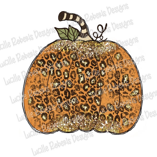 Fall Leopard Pumpkin Png, Fall Png, Pumpkin Png, Hand Drawn, Digital Download, Fall Sublimation, Glitter Pumpkin, Pumpkin Sublimation Png