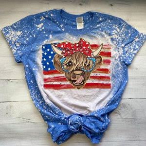 4th Of July Highland Cow, 4th Of July Png, American Flag Png, Hand Drawn, 4th Of July Cow Png, Designs For T-shirts, 4th Of July Sublimation