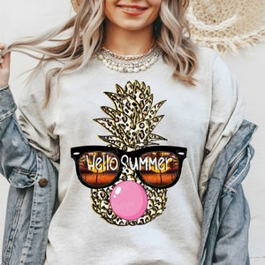Hello Summer Pineapple Png, Summer Time Png, Pineapple With Glasses, Leopard Pineapple, DTG Printing, Sublimate Design, Summer Sunglasses