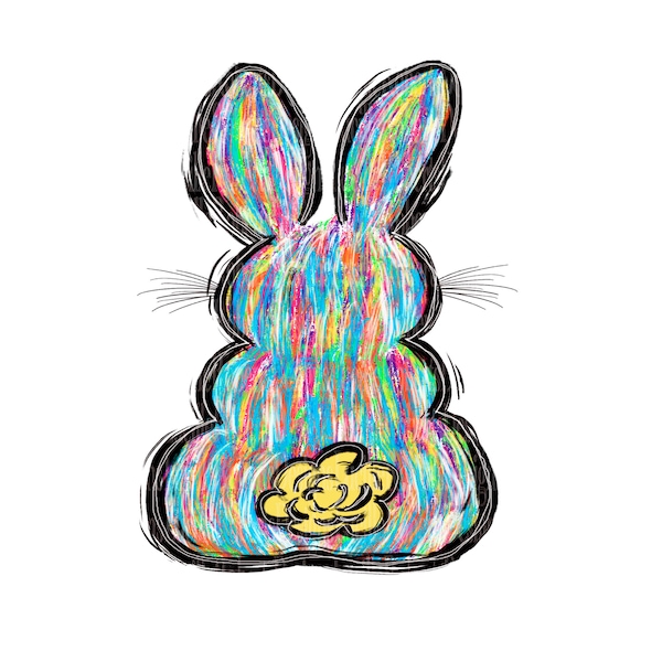 Easter Painted Bunny, Sublimation Design, Hand drawn, Easter Png, Rabbit Png, Digital Print Design, Kids Easter Sublimate, Colourful Bunny