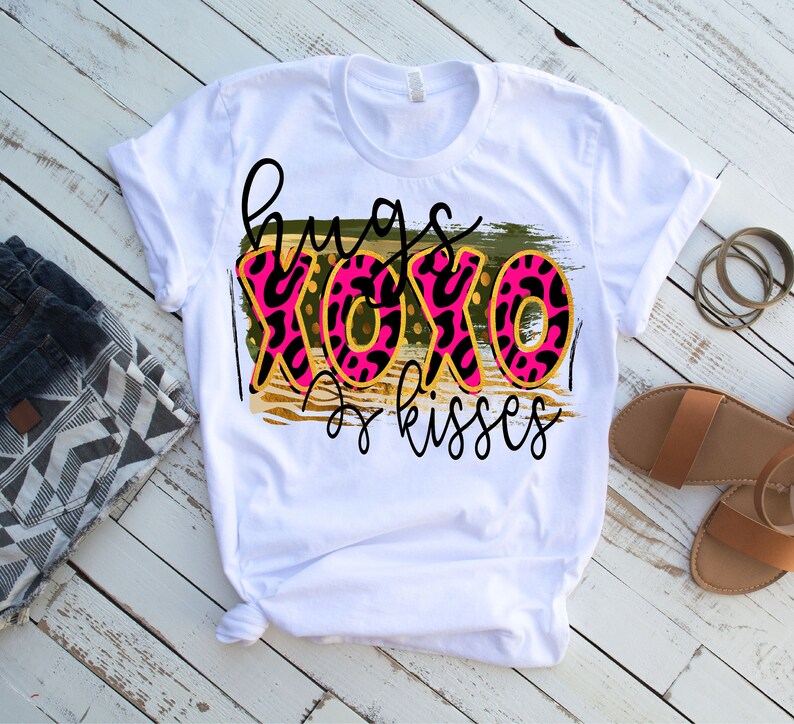 XOXO Hugs & Kisses Png, Leopard Design Png, Plaid PNG File for ...