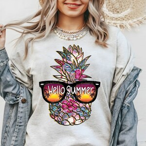 Hello Summer Pineapple Png, Summer Time Png, Pineapple With Glasses, Flower Pineapple png, DTG Printing, Sublimate Design, Summer Sunglasses