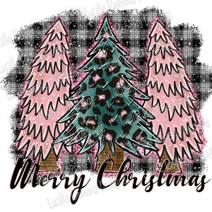 Merry Christmas Trees Png, Christmas Sublimate Design, Leopard Christmas Tree, Christmas Png, Pink Christmas Trees, Digital Download Clipart