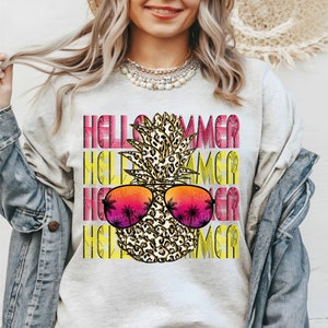 Hello Summer Pineapple Png Summer Png Pineapple With Sunglasses Leopard Pineapples DTG Printing Sublimate Design, Summer Sunglasses