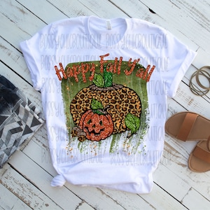 Happy Fall Y&#39;all Sublimation Design, Fall Sublimation, Leopard Pumpkin, Halloween pumpkin, Fall Png, Digital Download, Halloween Png