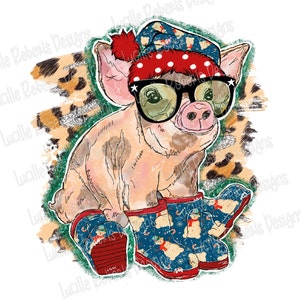 Christmas Pig Png, Christmas Season Pig Designs, Pig With Glasses And Headband, Hand Drawn Designs, Christmas Farm Pig Christmas Designs