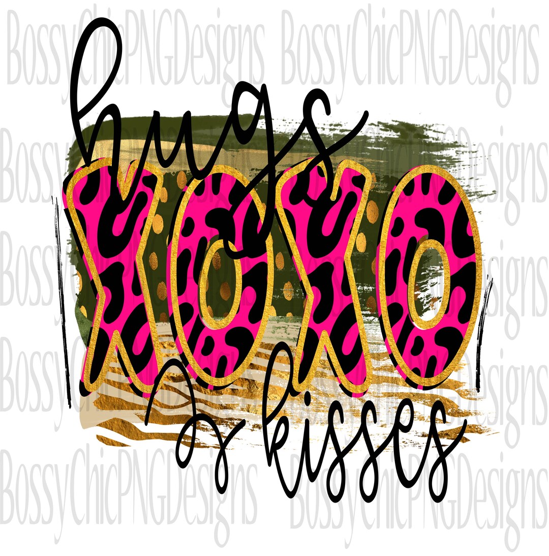 XOXO Hugs & Kisses Png, Leopard Design Png, Plaid PNG File for ...
