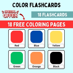 18 Tarjetas de colores, Tarjetas flash Montessori, Tarjetas preescolares, Tarjetas imprimibles educativas arcoíris, DESCARGA INSTANTÁNEA estilo dibujos animados
