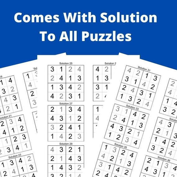 Easy 4X4 Sudoku puzzle game for kids - 20 pages printable worksheet