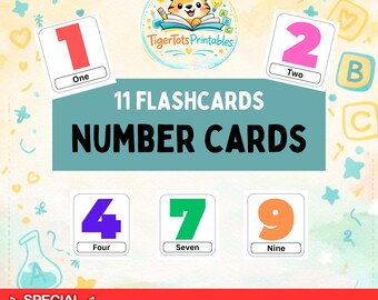 Montessorinummerkaarten 0-10 Regenboog Educatieve Voorschoolse Flashkaarten Cartoonstijl Afdrukbare Instant Download