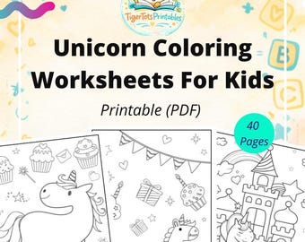 Eenhoorn kleurboek kinderen 40 afdrukbare regenboogpagina's pdf-pdf Homeschool Fantasy Classroom Activity Fun