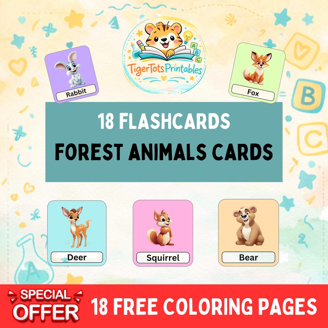 Forest Animals Montessori Flash Cards Preschool Rainbow Educational ...