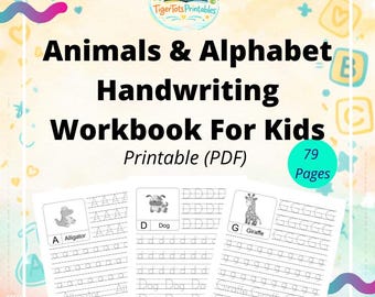 Werkboek alfabet overtrekken voor de kleuterschool - dierenletters handschriftoefening pdf-werkbladen 79 pagina's