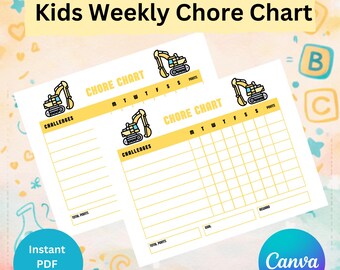 Graafmachine karweidiagram voor kinderen - Responsibility Tracker afdrukbare canva-sjabloon Instant download organisatietool