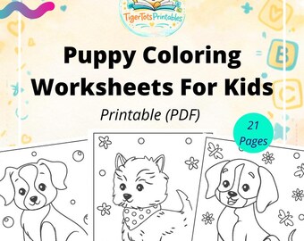 Puppykleurboek voor kinderen - huisdierthema 21 pagina's (pdf-patroon)