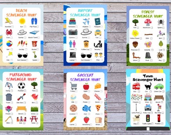 Printables voor kinderen: speurtocht: strand, bos, stad (digitale download)
