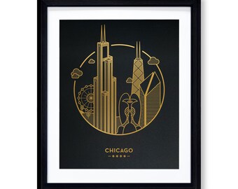 Handmade Chicago Print, Chicago Skyline, Chicago Art, Chicago Poster, Skyline Poster, Chicago Wall Art