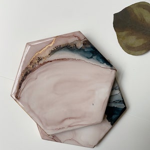 Alcohol ink coasters, set of 2, hexagon coasters