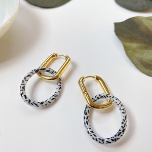 Alcohol ink earrings, hoop earrings, chain earrings, oval hoops, Black & White image 4