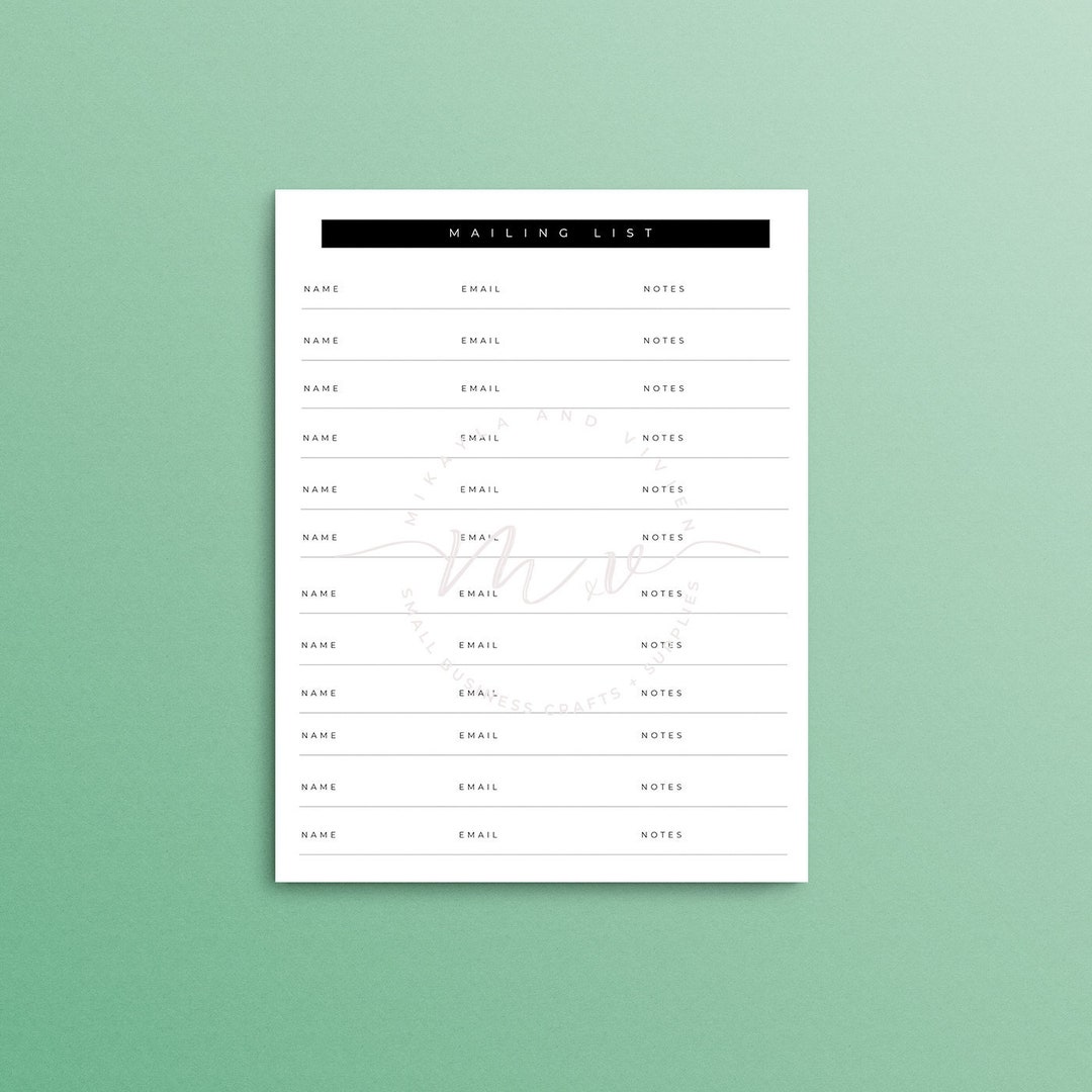 Small Business Printable / Printable Mailing List / Vendor Trade Show ...