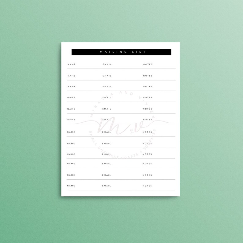 Small Business Printable / Printable Mailing List / Vendor Trade Show
