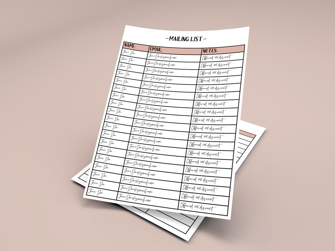 Small Business Printable / Printable Mailing List / Vendor Trade Show ...