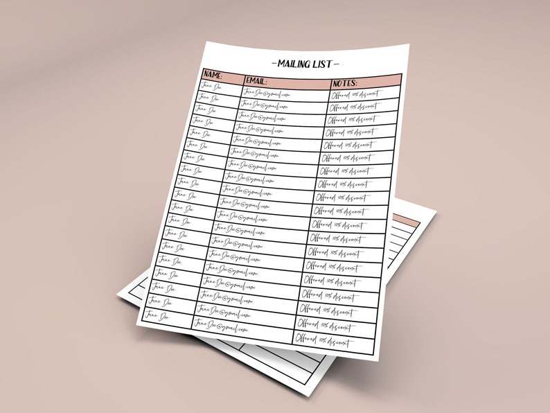 Small Business Printable / Printable Mailing List / Vendor Trade Show