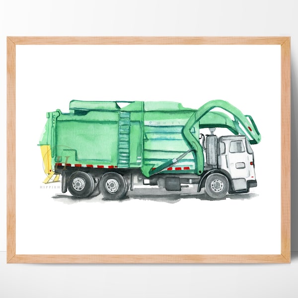 Garbage Truck Print, Garbage Truck Poster, Utility Vehicle Wall Art, Vehicle Prints, Boys Room Wall Art, Kids Room Decor, Watercolor Art