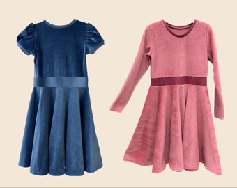 Bio Drehkleid Kleid mit Tellerrock Langarm, aus Bio Nicki Nicky altrosa, hellaltrosa oder blau (100% Baumwolle)