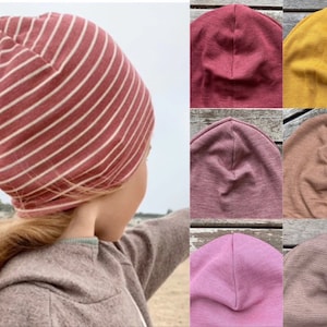 Bio Wolle-Seide Mütze EINLAGIG mit Bündchen Rosa,Beere,Rot Beanie