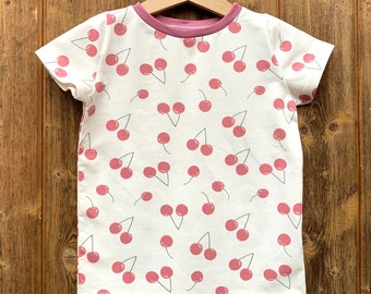 Bio T-Shirt kurzarm mit schönen Motiven, Einhorn, Erdbeer, Kirsche, Rosen, Pferde, Blumen, Punkte