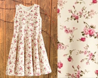 Bio Drehkleid Kleid mit Tellerrock, Ärmellos, mit Motiv Rosen, Erdbeeren, Kirschen, Einhörner