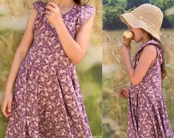 Drehkleid Kleid mit Tellerrock, mit Flügelärmeln, Blumen mauve, Hellmauve oder andere