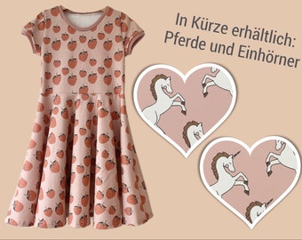 Bio Drehkleid Kleid mit Tellerrock, Kurzarm, mit Erdbeeren Staubrosa Rosa