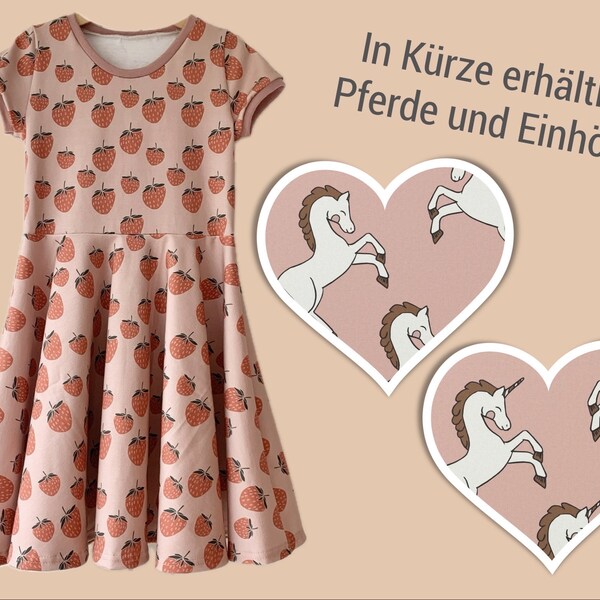 Bio Drehkleid Kleid mit Tellerrock, Kurzarm, mit Erdbeeren Staubrosa Rosa