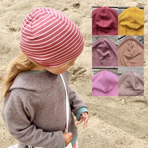 Bio Wolle-Seide Mütze EINLAGIG mit Bündchen Altrosa, Rosa, Beere, Rot, Ocker, Beanie