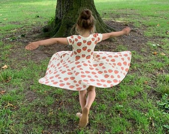 Bio Drehkleid Kleid mit Tellerrock, Kurzarm, mit Erdbeeren, Blumen oder Rosen