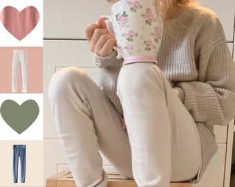 Lange Bio Leggings aus flexiblem Biobündchen-Stoff, Beige, blau, rosa, Kurz, mit Bauchbund