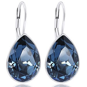 Short drop earrings 925 silver dark blue Swarovski crystals minimalist jewelry blue stone NOBEL JEWELRY