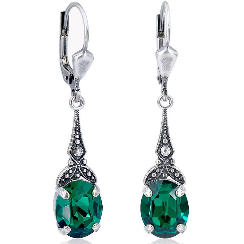 Jugendstil Ohrringe Swarovski Kristalle Silber Grün Emerald NOBEL ...