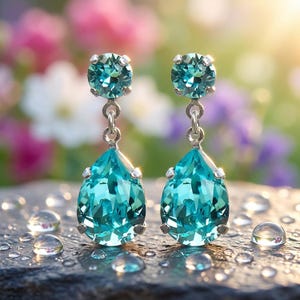 Silberohrringe Tropfen Marken-Kristall aus Österreich Light Turquoise Türkis Damen Ohrhänger Silber NOBEL SCHMUCK