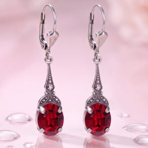 Jugendstil Ohrringe Swarovski Kristalle Rot Silber Vintage Schmuck NOBEL SCHMUCK
