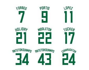 Milwaukee Bucks NBA 2021 Starters Set of Five Basketball Jerseys - Lopez, Tucker, Holiday, Middleton, Antetokounmpo, 8x10Poster Prints