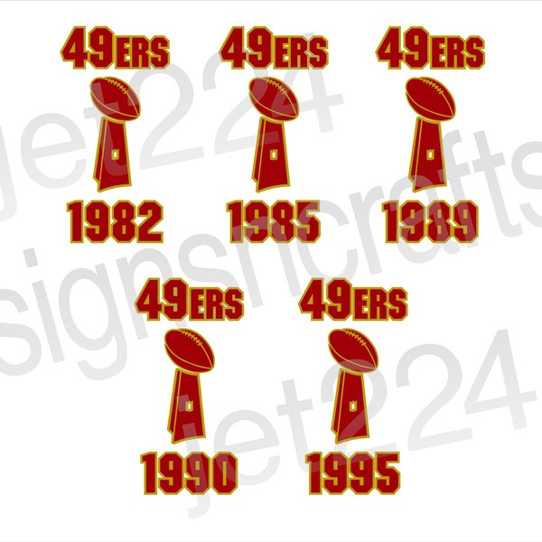 San Francisco 49ers SUPER BOWL decal sticker 1982 1985 1989 1990 1995