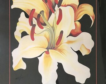 Lowell Nesbitt - 1981 Peach Lily on Black 25x38