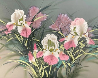 David Wa - "Pink Irises" Silk Screen Limited Ed 159/300 30x22