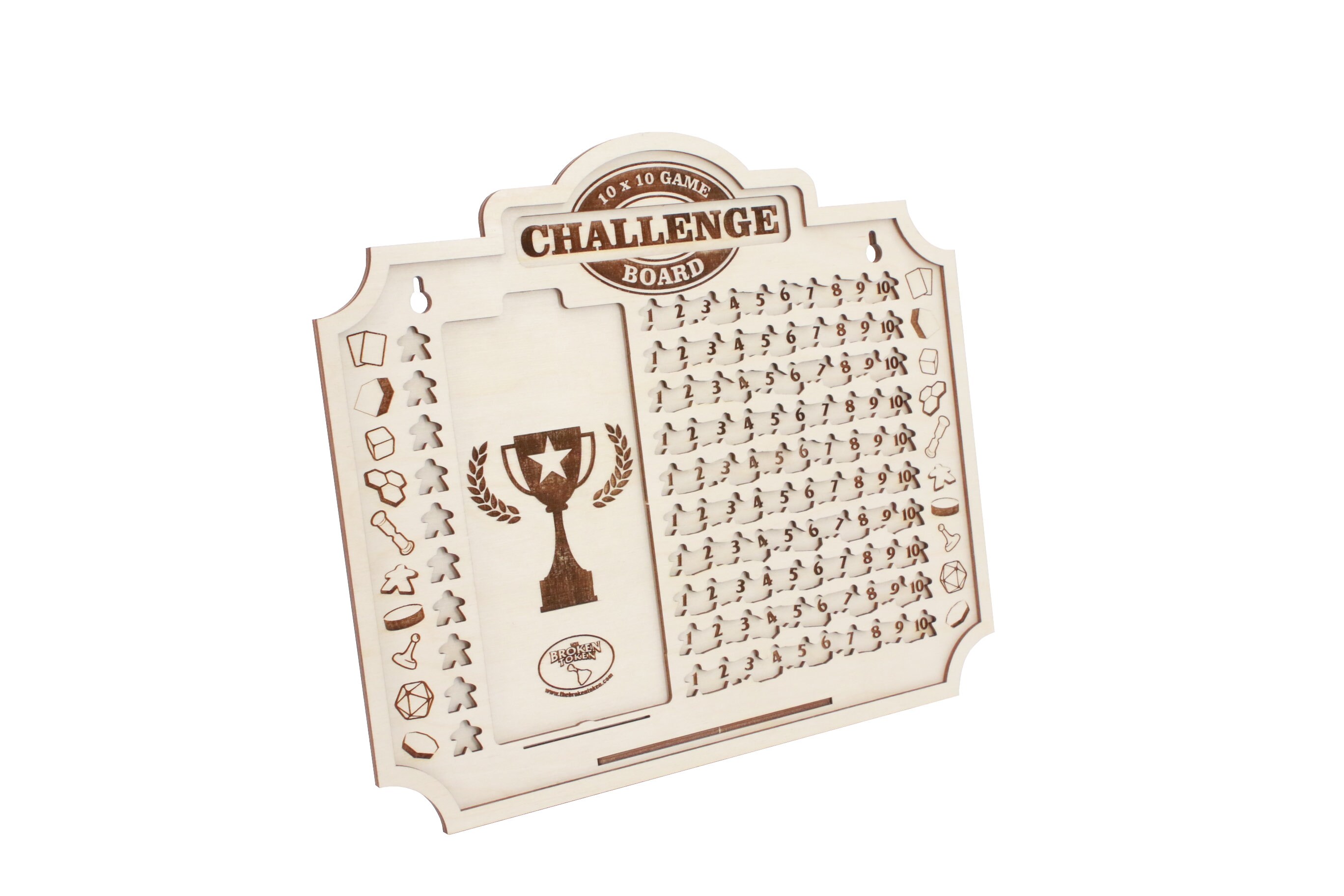 10x10 Challenge Board Kit - Unfinished Wood Gaming Tracker With Meeples